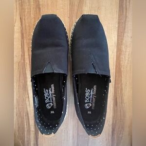 BOB’S by Skechers Memory Foam Black Slip-on Espadrille Loafers Size 8